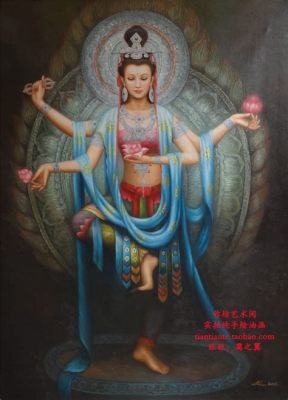 “El Bodhisattva de la Misericordia: Explorando las profundidades del alma con pinceladas doradas y serenidad celestial”